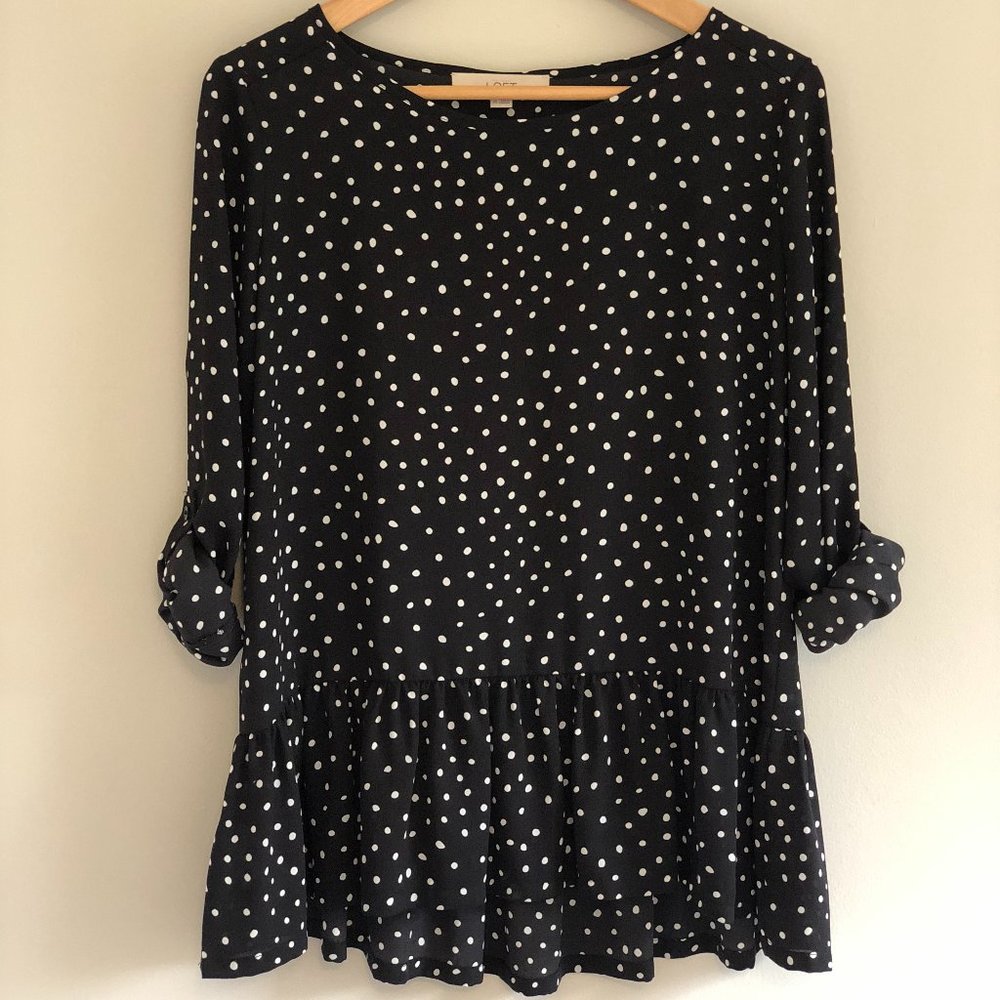 LOFT Black & White Peplum Blouse